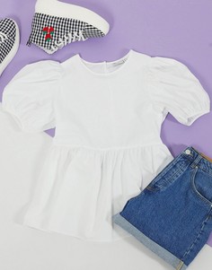 Хлопковая футболка с пышными рукавами ASOS DESIGN-Белый