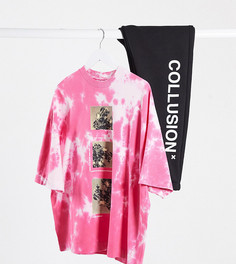 Футболка с розовым принтом тай-дай в стиле oversized COLLUSION Unisex-Розовый