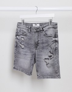 Серые джинсовые шорты Bershka-Серый
