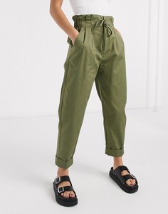 Свободные брюки цвета хаки с завышенной талией Bershka-Зеленый