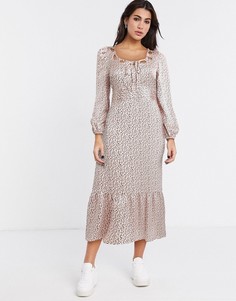 Розовое платье миди с вырезной отделкой Topshop-Розовый