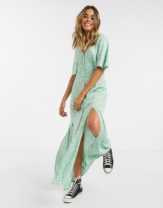 Платье макси с цветочным принтом и расклешенными рукавами Miss Selfridge-Зеленый