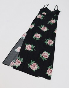Черное платье миди на бретельках с цветочным принтом Miss Selfridge-Черный