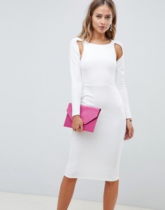 Платье-футляр миди с длинным рукавом ASOS DESIGN-Белый