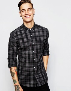 Черно-белая рубашка скинни в клетку с длинными рукавами ASOS DESIGN-Серый