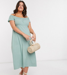 Шалфейно-зеленый сарафан миди с открытыми плечами ASOS DESIGN Curve-Красный