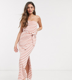 Платье-бандо макси с поясом в розовую полоску ASOS DESIGN Petite-Мульти