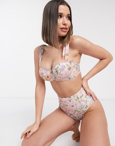 Плавки бикини с завышенной талией и цветочным принтом ASOS DESIGN-Мульти