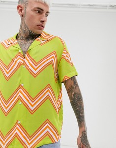 Неоново-зеленая рубашка в стиле oversized с шевронообразным принтом ASOS DESIGN-Зеленый