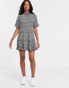 Чайное платье мини с цветочным принтом Miss Selfridge-Черный