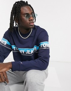 Темно-синий свитшот с логотипом на полосках Tommy Jeans