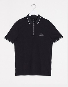 Черная футболка-поло на молнии Armani Exchange-Черный
