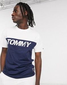 Футболка с контрастными вставками и логотипом на груди Tommy Jeans-Белый