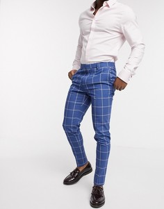 Голубые брюки скинни в клетку ASOS DESIGN wedding-Синий