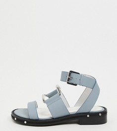 Кожаные сандалии василькового цвета с заклепками для широкой стопы ASOS DESIGN-Синий