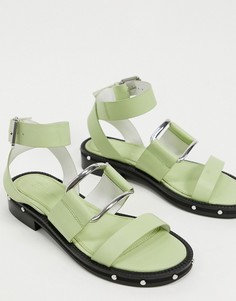 Шалфейно-зеленые кожаные сандалии с заклепками ASOS DESIGN-Зеленый