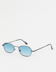 Солнцезащитные очки с синими стеклами в шестиугольной оправе Topman-Синий