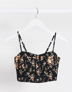 Кроп-топ от комплекта с подкладками и цветочным принтом ASOS DESIGN-Черный