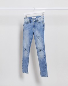 Рваные обтягивающие джинсы Topman-Синий