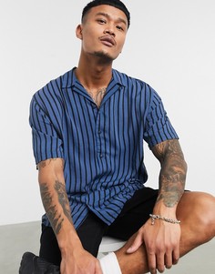 Синяя рубашка в полоску с короткими рукавами и отложным воротником Jack & Jones-Синий