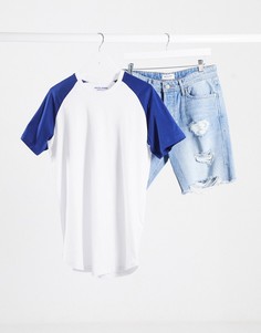 Белая/темно-синяя футболка с рукавами реглан Jack & Jones Originals-Белый