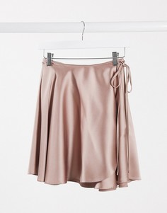 Розовая атласная мини-юбка с запахом ASOS DESIGN-Розовый