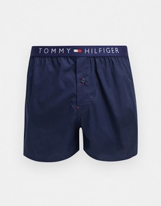 Темно-синие тканые боксеры с контрастным поясом Tommy Hilfiger-Темно-синий