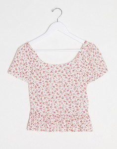 Топ с открытыми плечами, мелким цветочным принтом и оборкой Only-Мульти