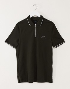 Футболка-поло хаки с короткой молнией Armani Exchange-Зеленый