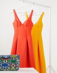Красное приталенное платье миди ASOS DESIGN-Оранжевый