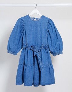 Синее джинсовое свободное платье мини ASOS DESIGN-Синий