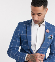 Голубой супероблегающий пиджак в клетку ASOS DESIGN Tall wedding-Синий