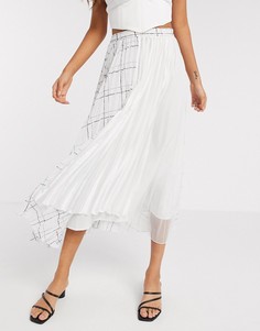 Белая плиссированная юбка миди в клетку ASOS DESIGN-Белый