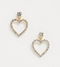 Золотистые серьги с подвеской-сердцем и стразами Accessorize-Золотой