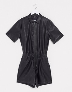Комбинезон-шорты из искусственной кожи ASOS DESIGN-Черный