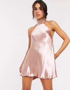Платье мини с высоким воротником ASOS DESIGN-Коричневый