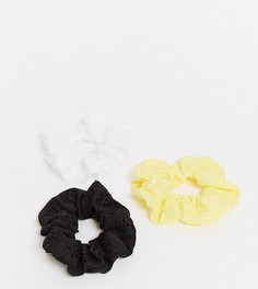 Набор из 3 резинок для волос с вышивкой ришелье белого и черного цвета ASOS DESIGN-Мульти