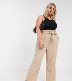 Брюки с присборенной талией и поясом Vero Moda Curve-Бежевый