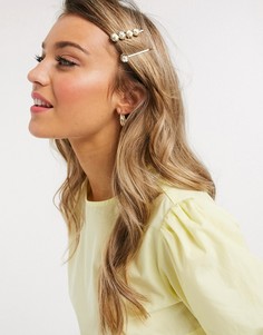 Набор из 2 золотистых заколок для волос с цветочными украшениями Pieces-Золотой