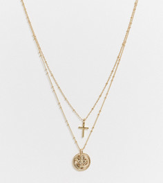 Эксклюзивное золотистое ожерелье в два ряда с подвесками DesignB London-Золотой