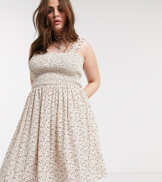 Кремовое короткое приталенное платье с цветочным принтом Only Curve-Мульти