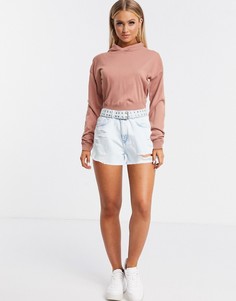 Розовый трикотажный худи с отделкой в рубчик Fashionkilla