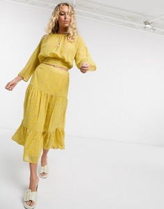 Желтая шифоновая юбка миди от комплекта с цветочным принтом Only-Мульти