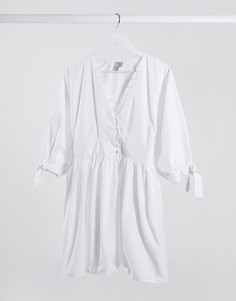 Свободное белое платье мини из хлопкового поплина ASOS DESIGN-Белый