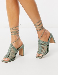 Шалфейно-зеленые босоножки на среднем каблуке ASOS DESIGN-Зеленый