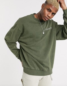 Oversized-свитшот цвета хаки с принтом ASOS DESIGN-Зеленый