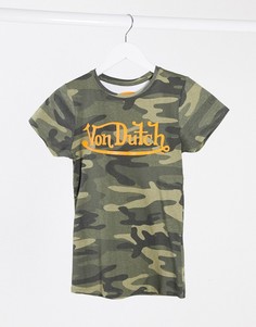 Футболка с камуфляжным принтом и логотипом Von Dutch-Зеленый