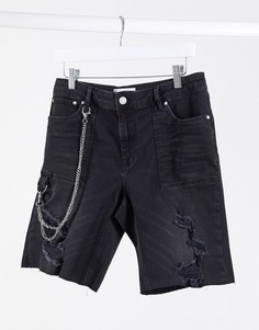 Черные джинсовые шорты скинни с цепочкой ASOS DESIGN-Черный