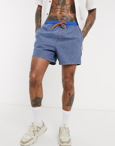 Свободные джинсовые шорты с контрастным поясом ASOS DESIGN-Синий