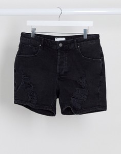 Черные джинсовые шорты с рваной отделкой ASOS DESIGN-Черный